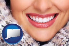 connecticut map icon and beautiful white teeth forming a beautiful smile