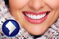 washington-dc map icon and beautiful white teeth forming a beautiful smile