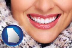 georgia map icon and beautiful white teeth forming a beautiful smile