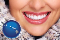 hawaii map icon and beautiful white teeth forming a beautiful smile