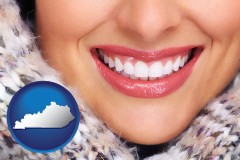 kentucky map icon and beautiful white teeth forming a beautiful smile