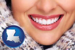 louisiana map icon and beautiful white teeth forming a beautiful smile