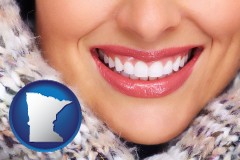 minnesota map icon and beautiful white teeth forming a beautiful smile