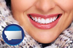 montana map icon and beautiful white teeth forming a beautiful smile