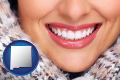 new-mexico map icon and beautiful white teeth forming a beautiful smile