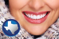 texas map icon and beautiful white teeth forming a beautiful smile
