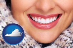 virginia map icon and beautiful white teeth forming a beautiful smile