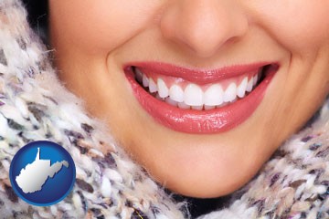 beautiful white teeth forming a beautiful smile - with West Virginia icon