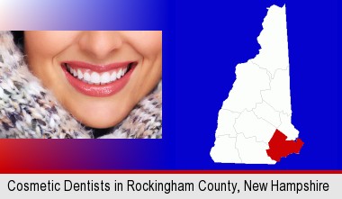 beautiful white teeth forming a beautiful smile; Rockingham County highlighted in red on a map