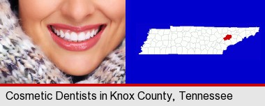 beautiful white teeth forming a beautiful smile; Knox County highlighted in red on a map