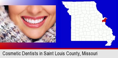 beautiful white teeth forming a beautiful smile; St Francois County highlighted in red on a map